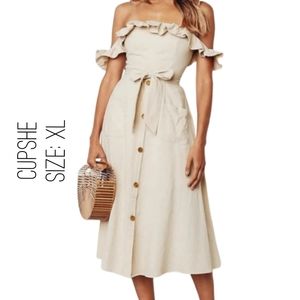 Cupshe off the shoulder smocked dress. Cream. XL